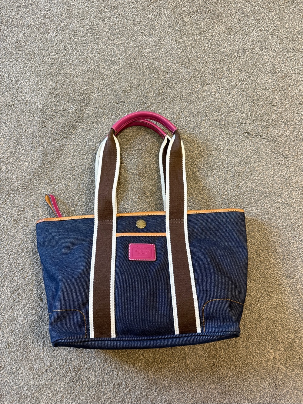 Vintage Y2K 2004 Coach Hampton Denim Tote Bag 4498 Leather Canvas Handles